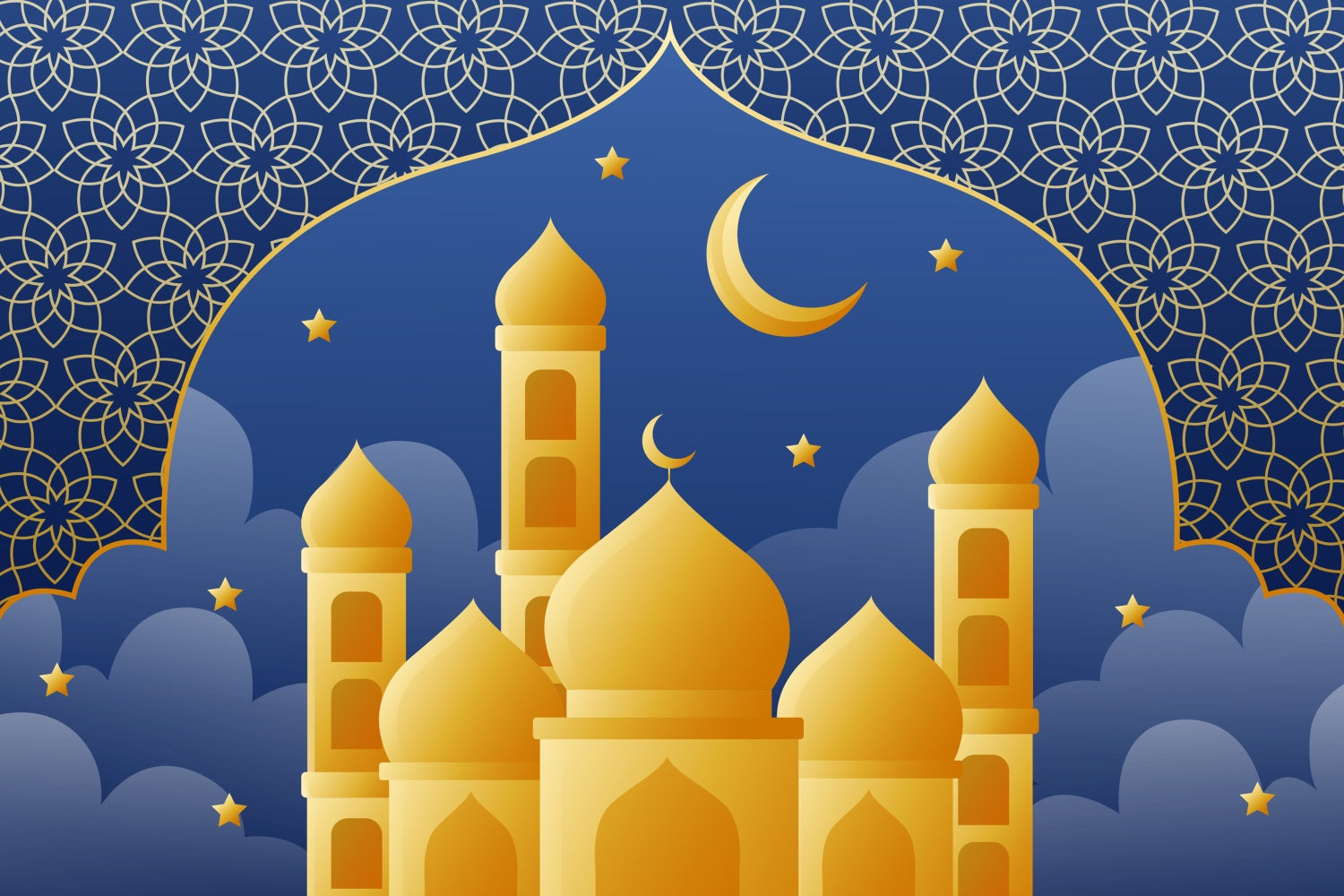 Eid Mubarak Backdrop Starry Night Grand Mosque Eid Backdrop GQ3-72