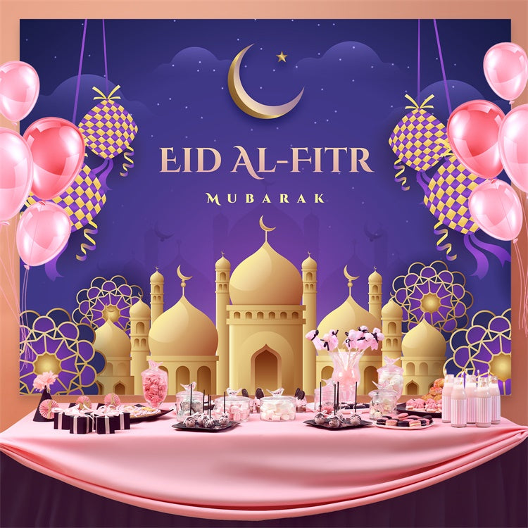Eid Mubarak Backdrop Crescent Moon Purple Eid Backdrop GQ3-73