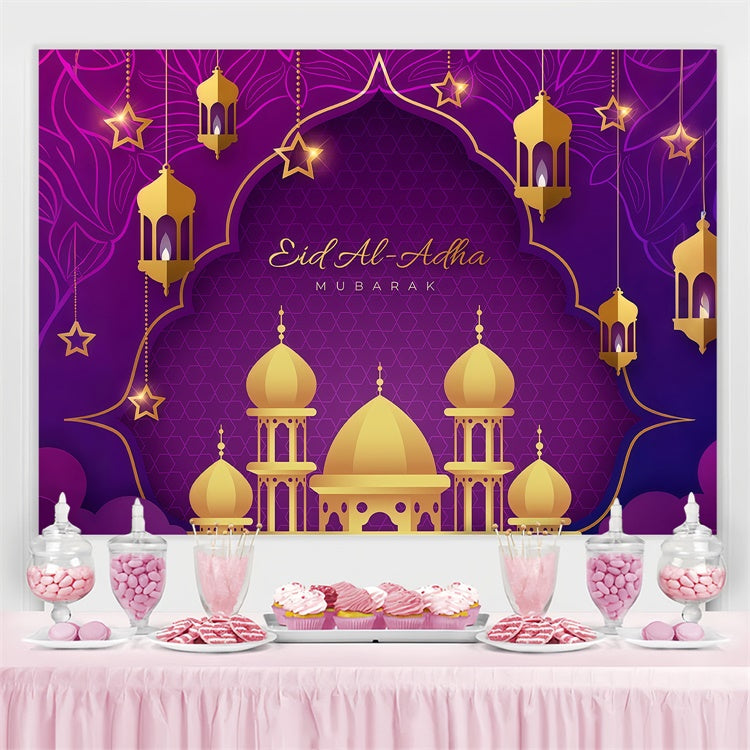 Eid Mubarak Backdrop Elegant Gold Archway Purple Backdrop GQ3-74