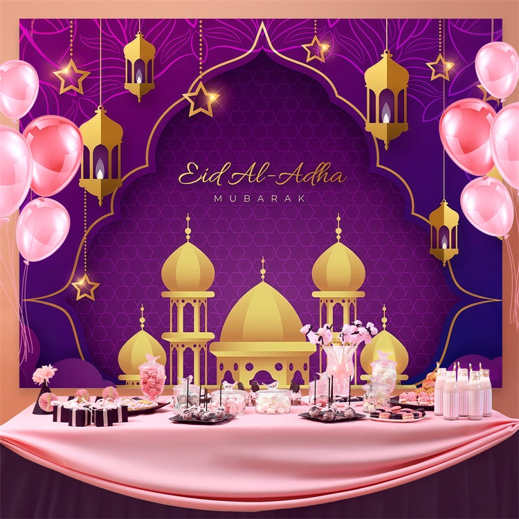 Eid Mubarak Backdrop Elegant Gold Archway Purple Backdrop GQ3-74