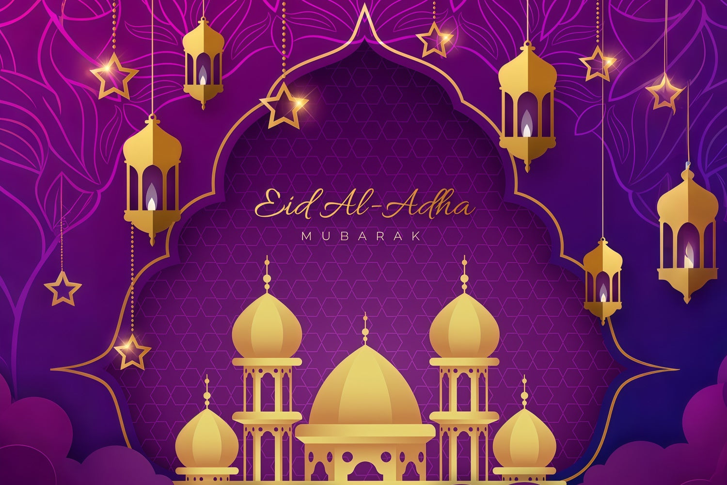 Eid Mubarak Backdrop Elegant Gold Archway Purple Backdrop GQ3-74