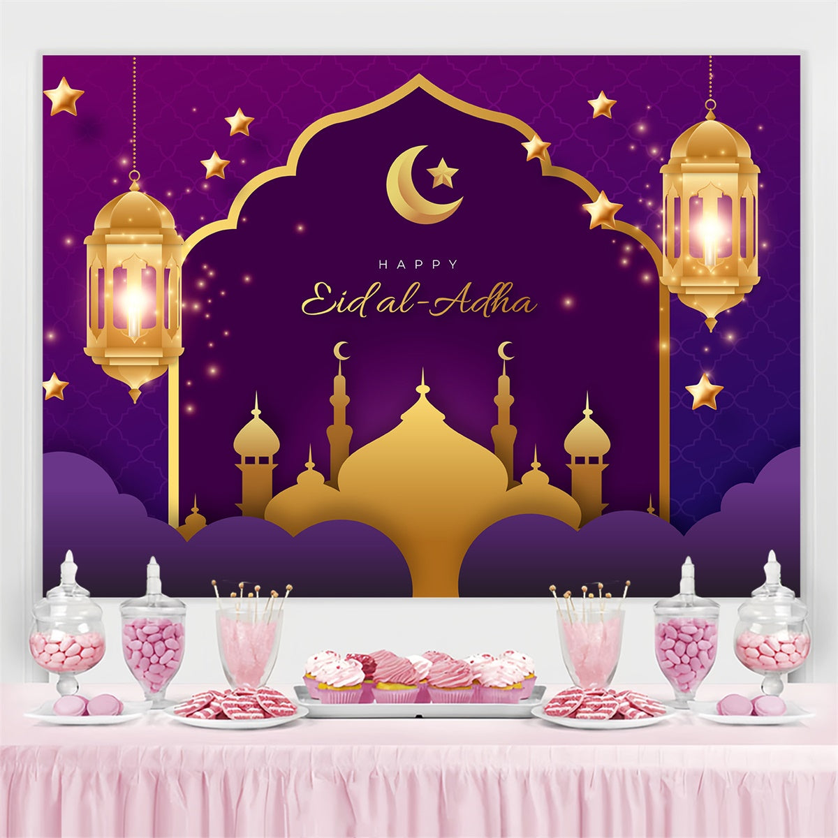 Eid Mubarak Backdrop Royal Purple Crescent Eid Backdrop GQ3-76