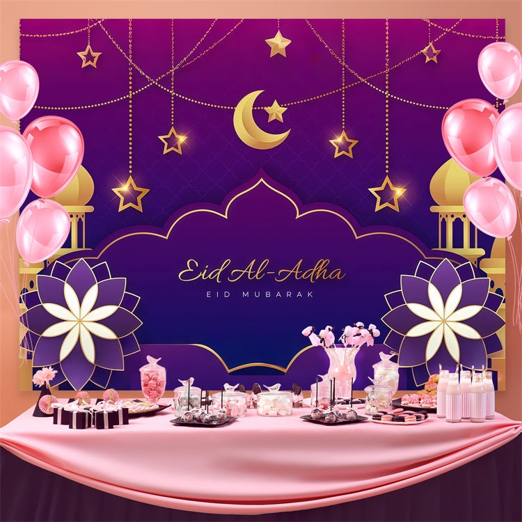 Eid Mubarak Backdrop Islamic Festival Purple Glow Backdrop GQ3-77