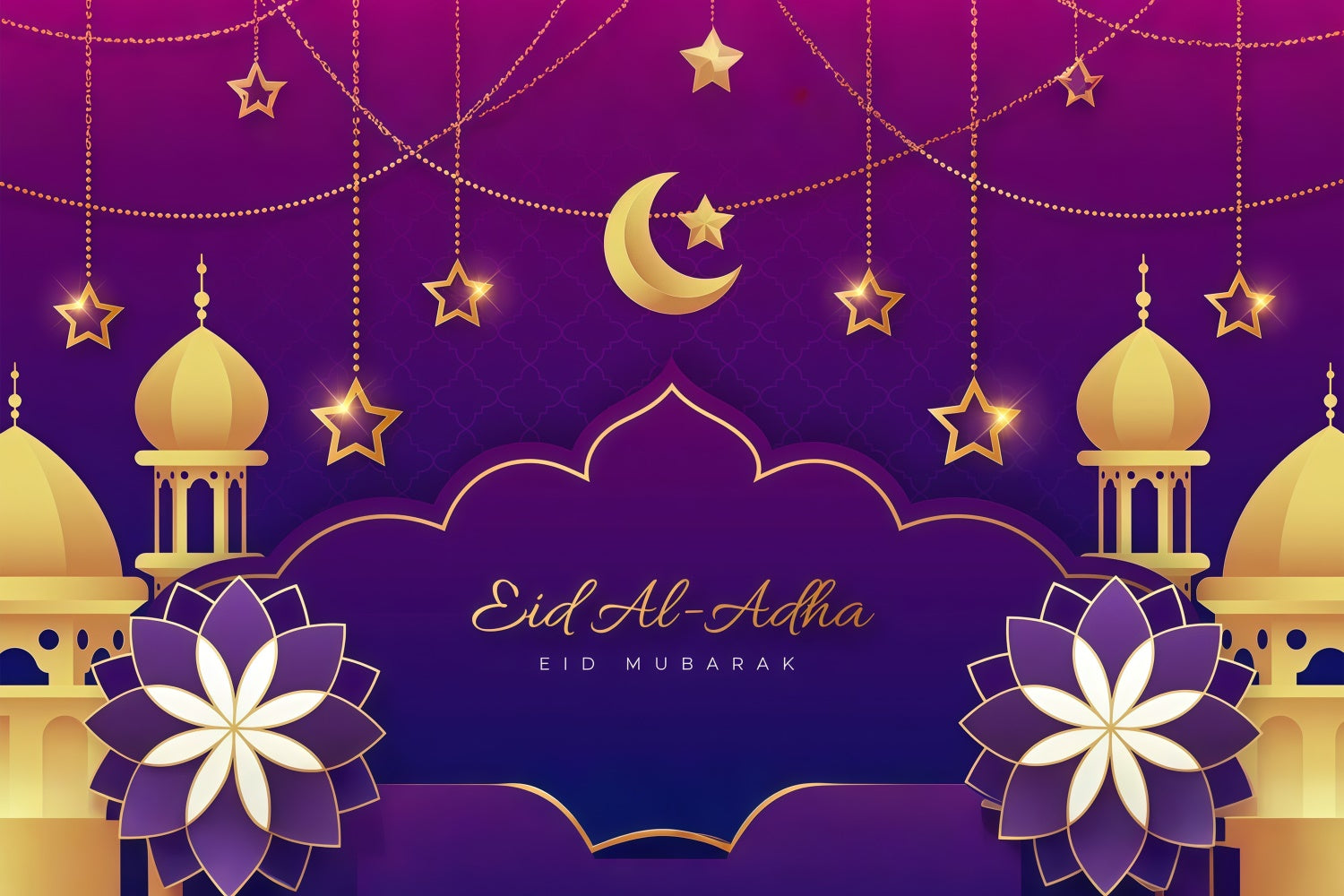 Eid Mubarak Backdrop Islamic Festival Purple Glow Backdrop GQ3-77