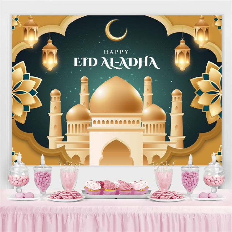 Eid Mubarak Backdrop Green Gold Luxurious Eid Backdrop GQ3-79