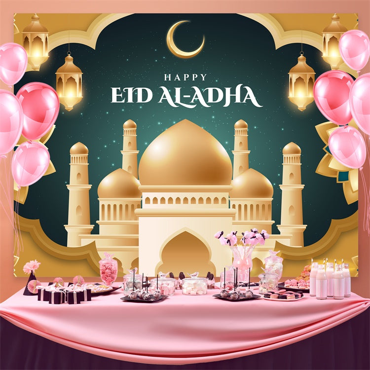 Eid Mubarak Backdrop Green Gold Luxurious Eid Backdrop GQ3-79