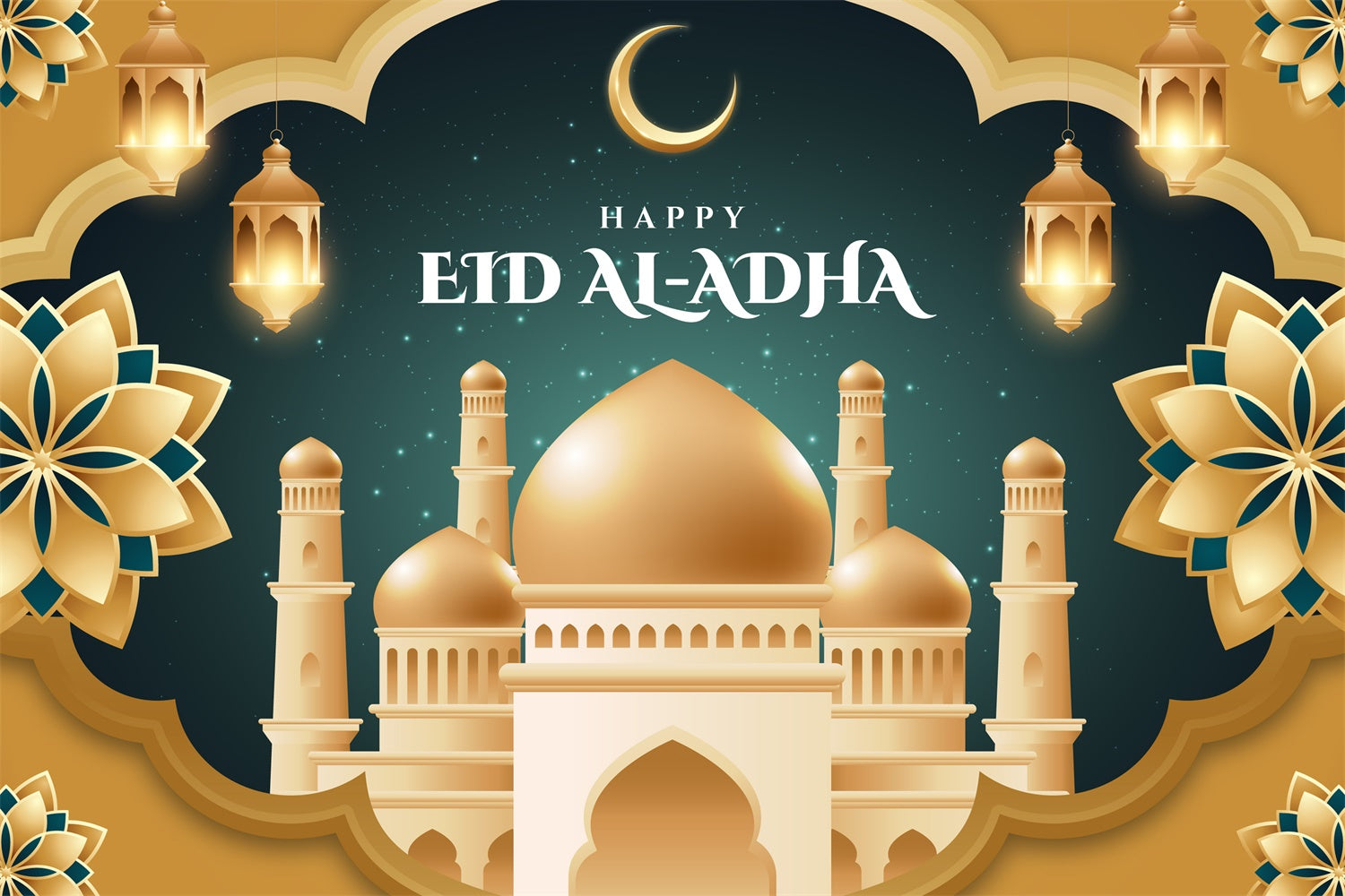 Eid Mubarak Backdrop Green Gold Luxurious Eid Backdrop GQ3-79