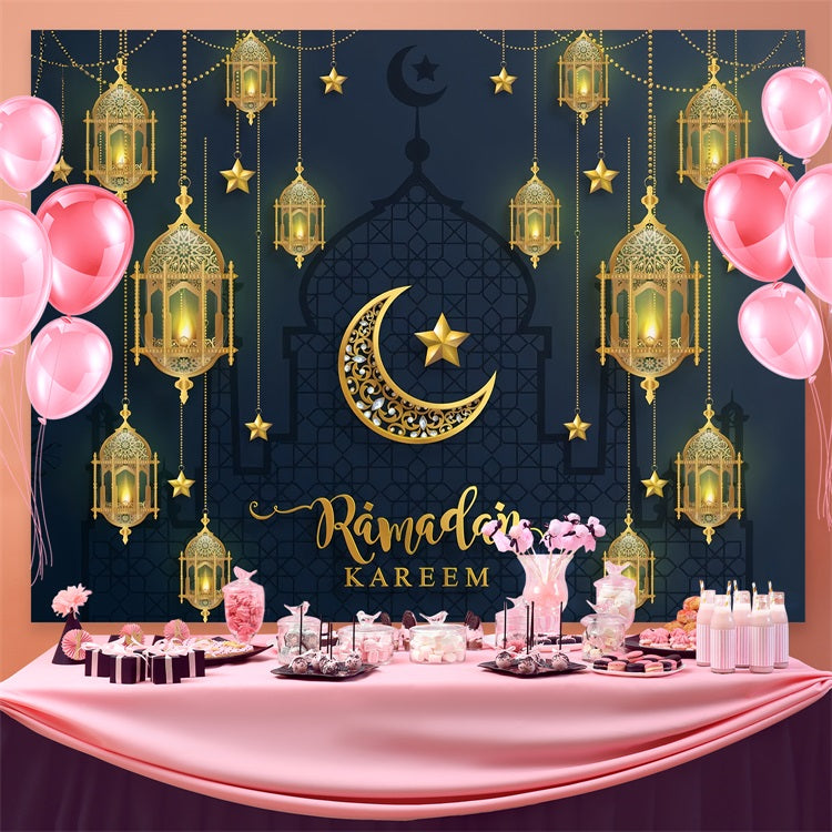 Ramadan Mubarak Backdrop Grand Mosque Crescent Lantern Backdrop GQ3-8