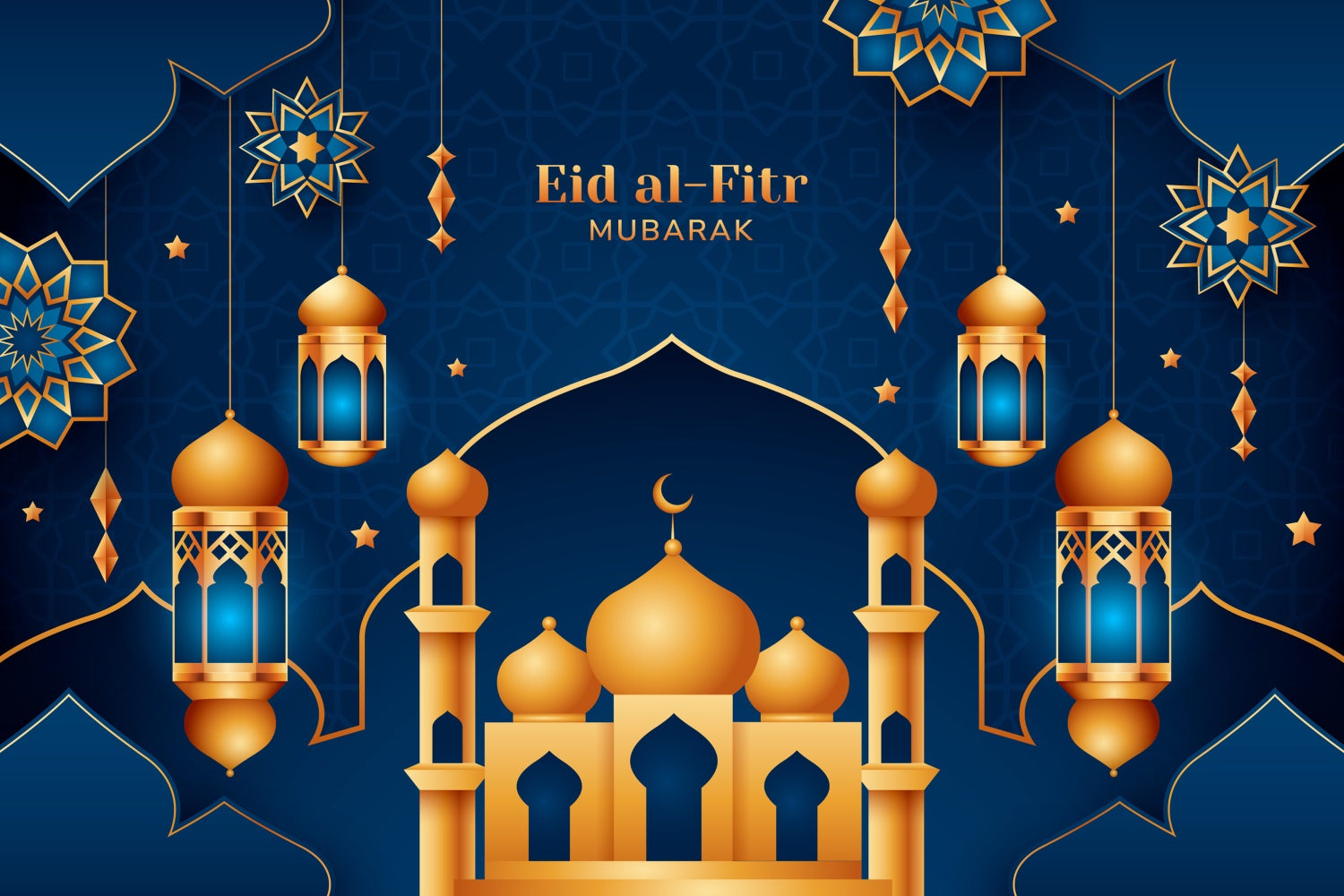 Eid Mubarak Backdrop Ornate Gold Minarets Eid Blue Backdrop GQ3-80