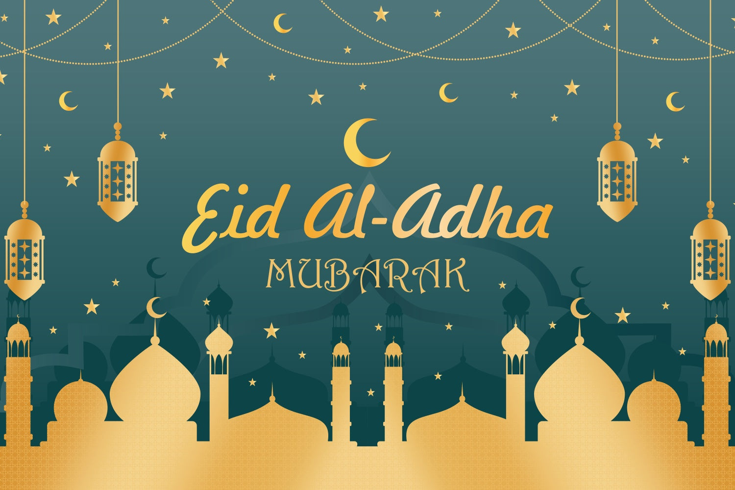 Eid Mubarak Backdrop Green Night Golden Mosque Backdrop GQ3-81