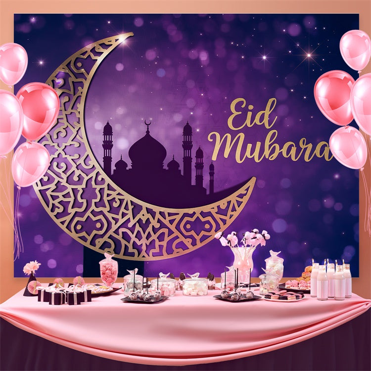 Eid Mubarak Backdrop Royal Purple Starry Celebration Backdrop GQ3-83