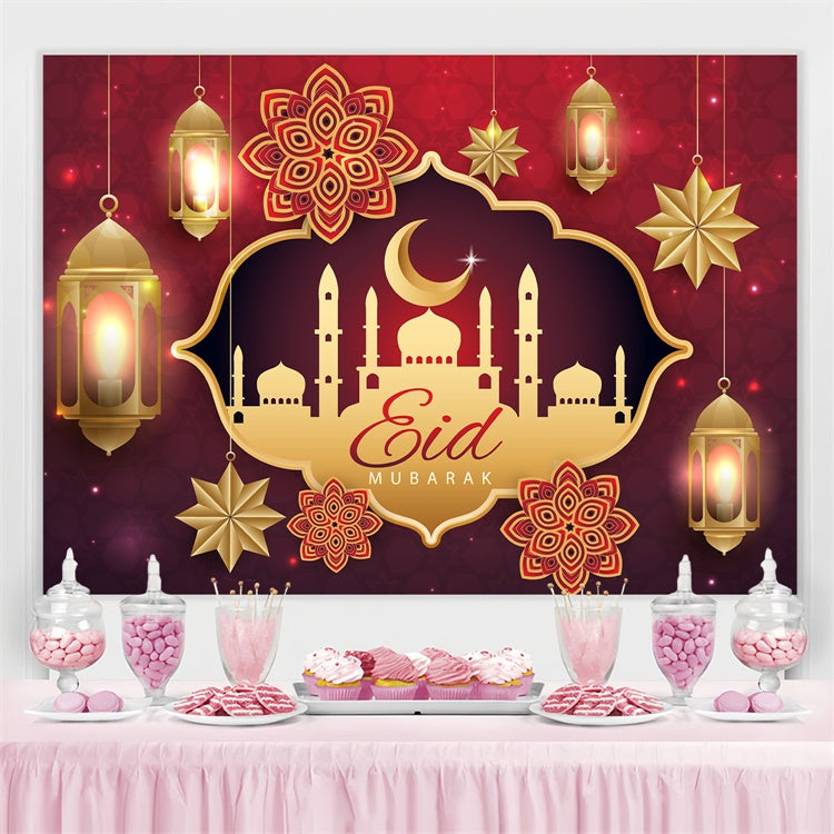Eid Mubarak Backdrop Gold Mosque Elegant Lanterns Backdrop GQ3-84