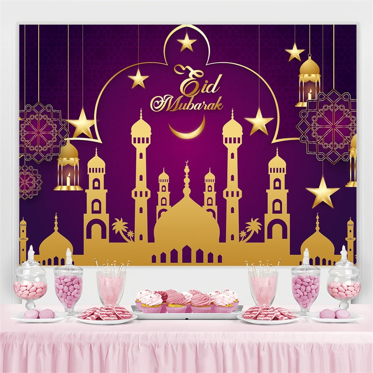 Eid Mubarak Backdrop Festival Hanging Lights Purple Backdrop GQ3-85