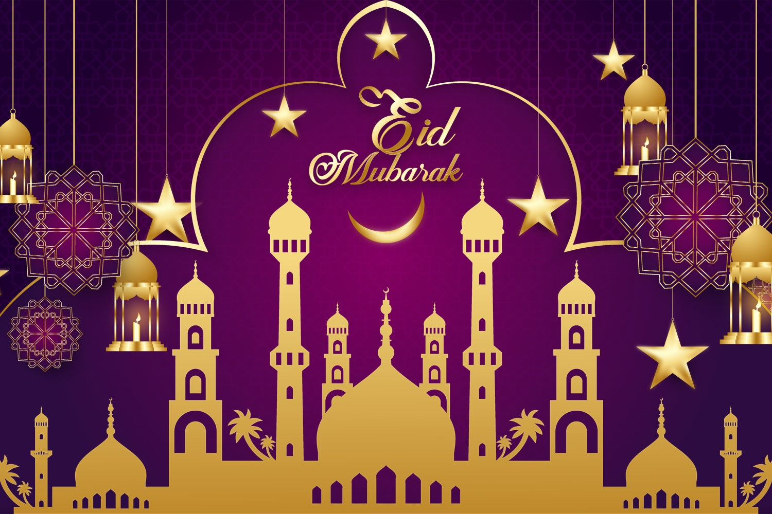 Eid Mubarak Backdrop Festival Hanging Lights Purple Backdrop GQ3-85