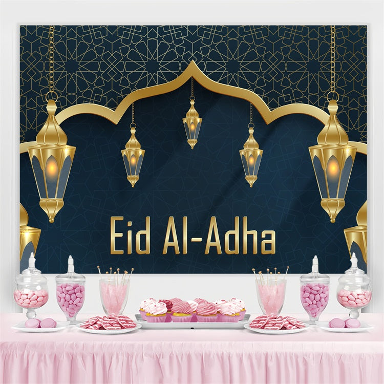 Eid Mubarak Backdrop Elegant Blue Ornate Lanterns Backdrop GQ3-86