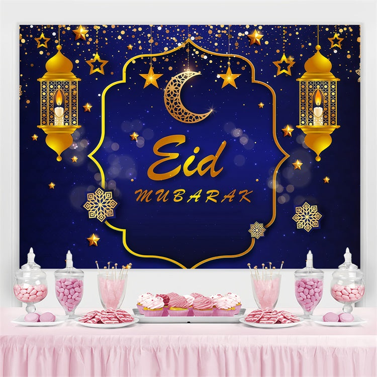 Eid Mubarak Backdrop Deep Blue Golden Lanterns Backdrop GQ3-87