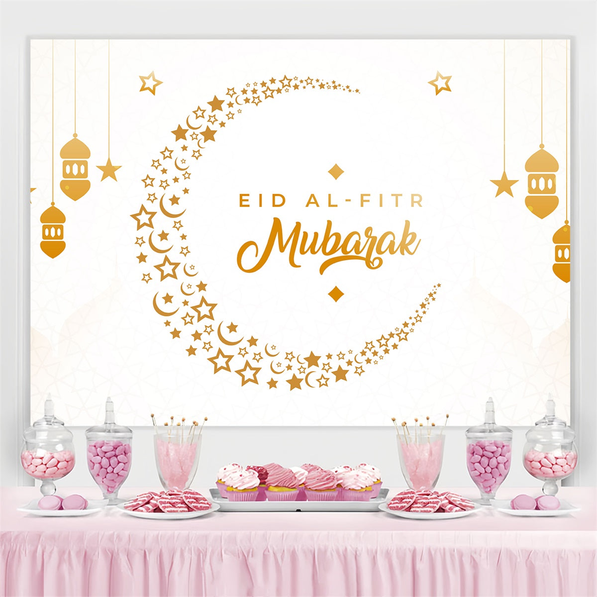 Eid Mubarak Backdrop Minimalist Gold Crescent Eid Backdrop GQ3-88