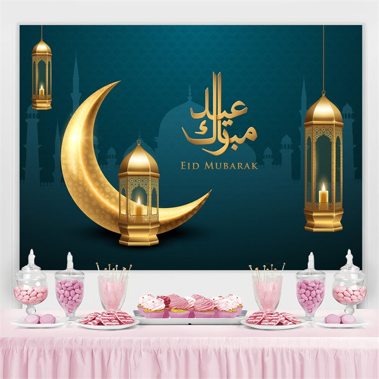 Eid Mubarak Backdrop Glowing Lanterns Crescent Moon Backdrop GQ3-89