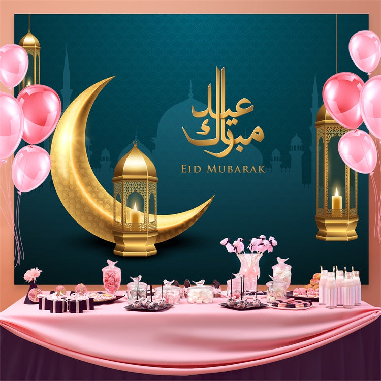Eid Mubarak Backdrop Glowing Lanterns Crescent Moon Backdrop GQ3-89