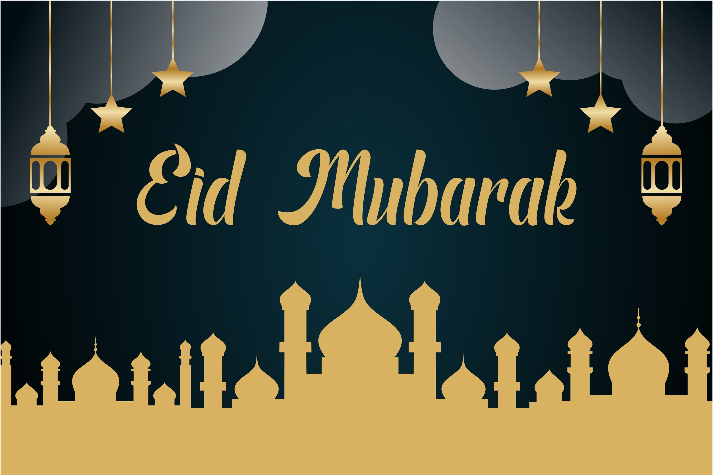 Eid Mubarak Backdrop Golden Mosque Silhouette Eid Backdrop GQ3-90