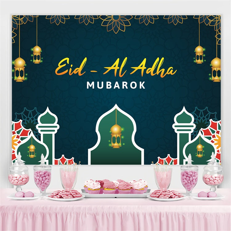 Eid Mubarak Backdrop Golden Floral Hanging Lantern Backdrop GQ3-93