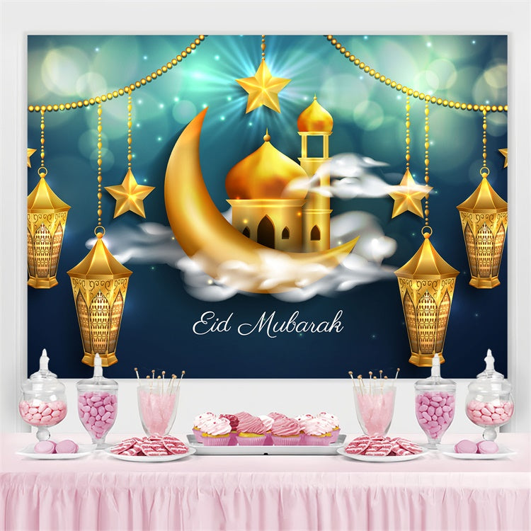 Eid Mubarak Backdrop Shimmering Crescent Star Eid Backdrop GQ3-97