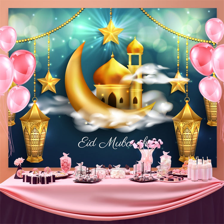 Eid Mubarak Backdrop Shimmering Crescent Star Eid Backdrop GQ3-97