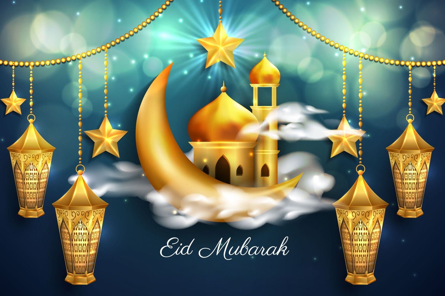 Eid Mubarak Backdrop Shimmering Crescent Star Eid Backdrop GQ3-97