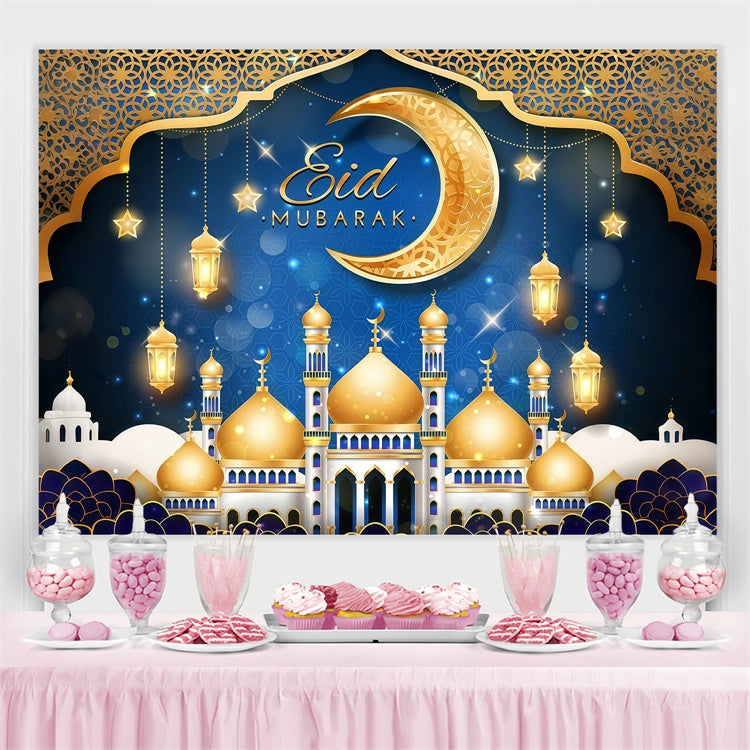 Eid Mubarak Backdrop Golden Majestic Mosque Festive Backdrop GQ3-99