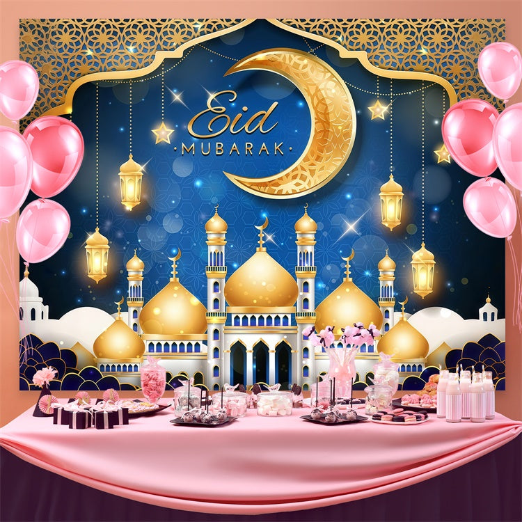 Eid Mubarak Backdrop Golden Majestic Mosque Festive Backdrop GQ3-99