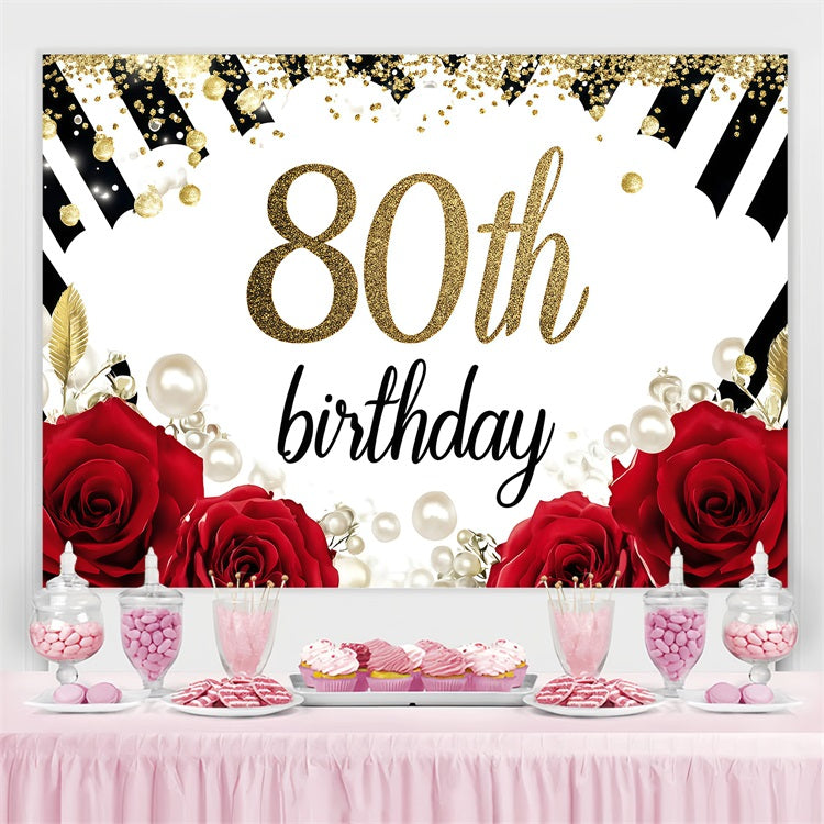 Birthday Backdrop Rose Pearl 80th Party Custom Backdrop GQ4-1