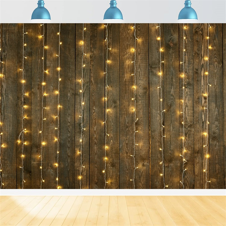 Dark Wood Backdrop Warm String Lights Backdrop GQ4-128