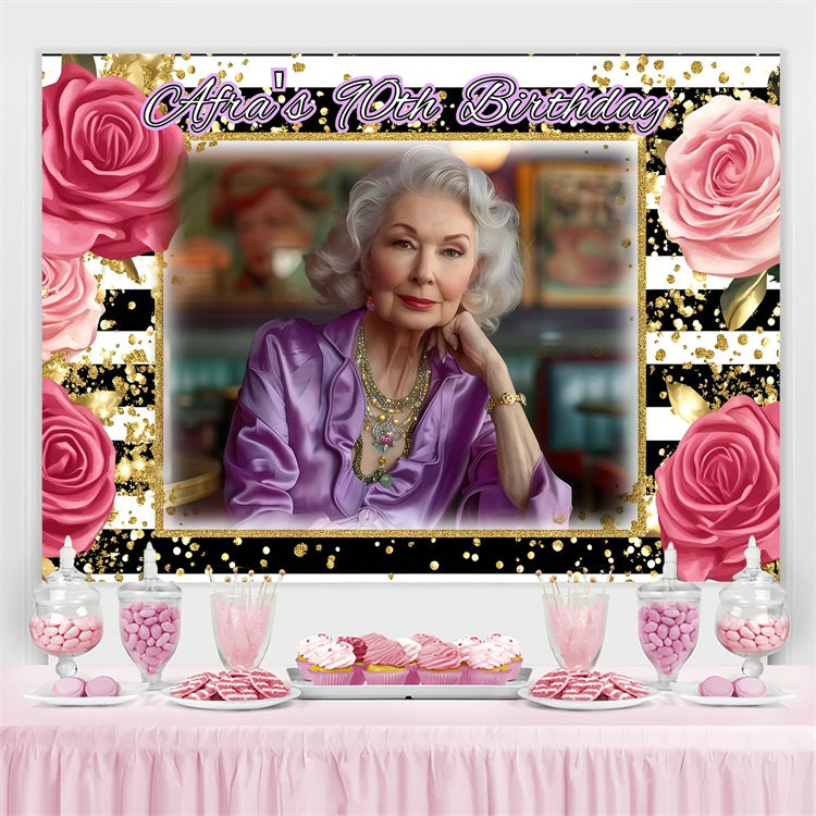 Customized Backdrop For Birthday Luxe Rose Celebration 90th Backdrop GQ4-15