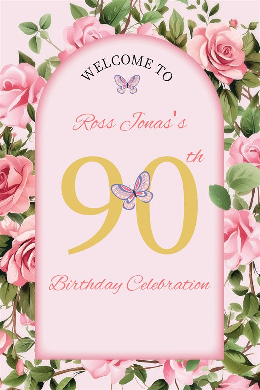 Personalized Birthday Backdrop Floral Archway Welcome 90th Backdrop GQ4-16