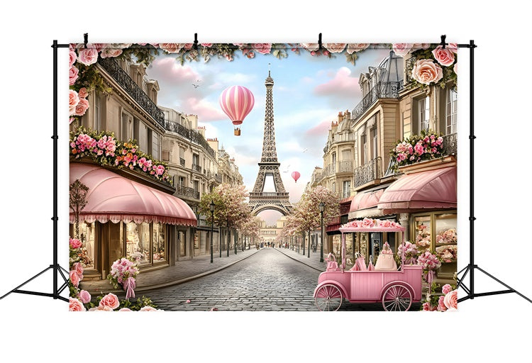 Paris Photography Backdrop Elegant Street Rose Carriage Backdrop GQ4-161