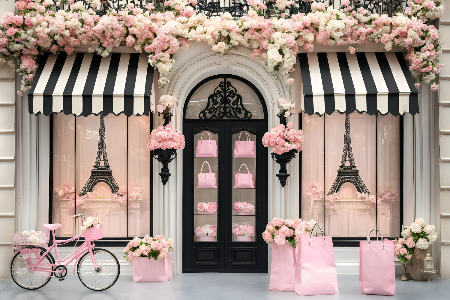 Paris Backdrop Ideas Romantic Boutique Entrance Flower Backdrop GQ4-164