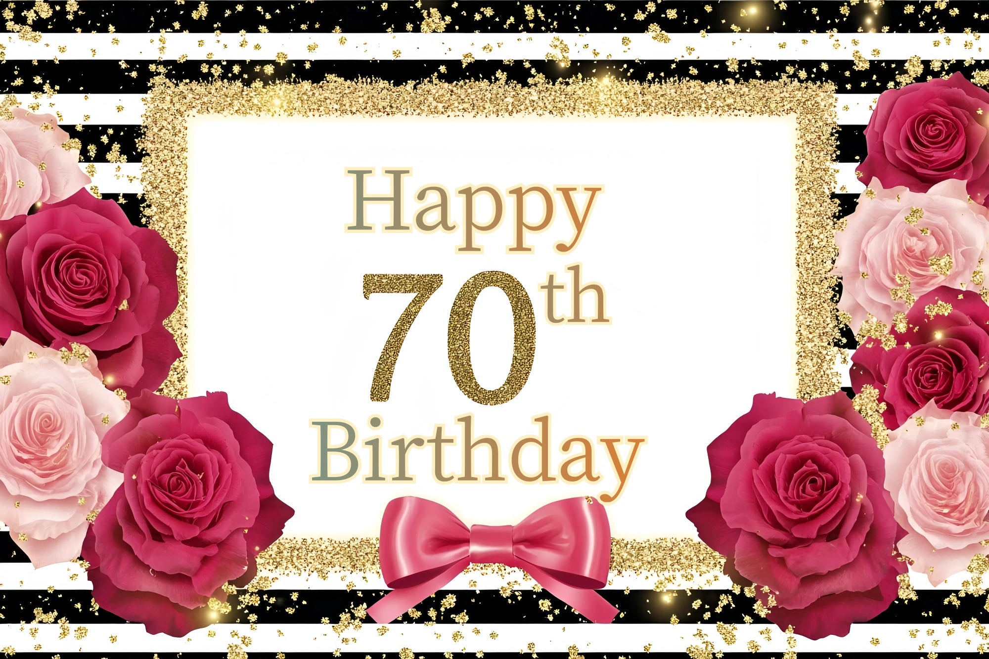 Birthday Backdrops Floral Sparkle Striped Frame Personalized Backdrop GQ4-2
