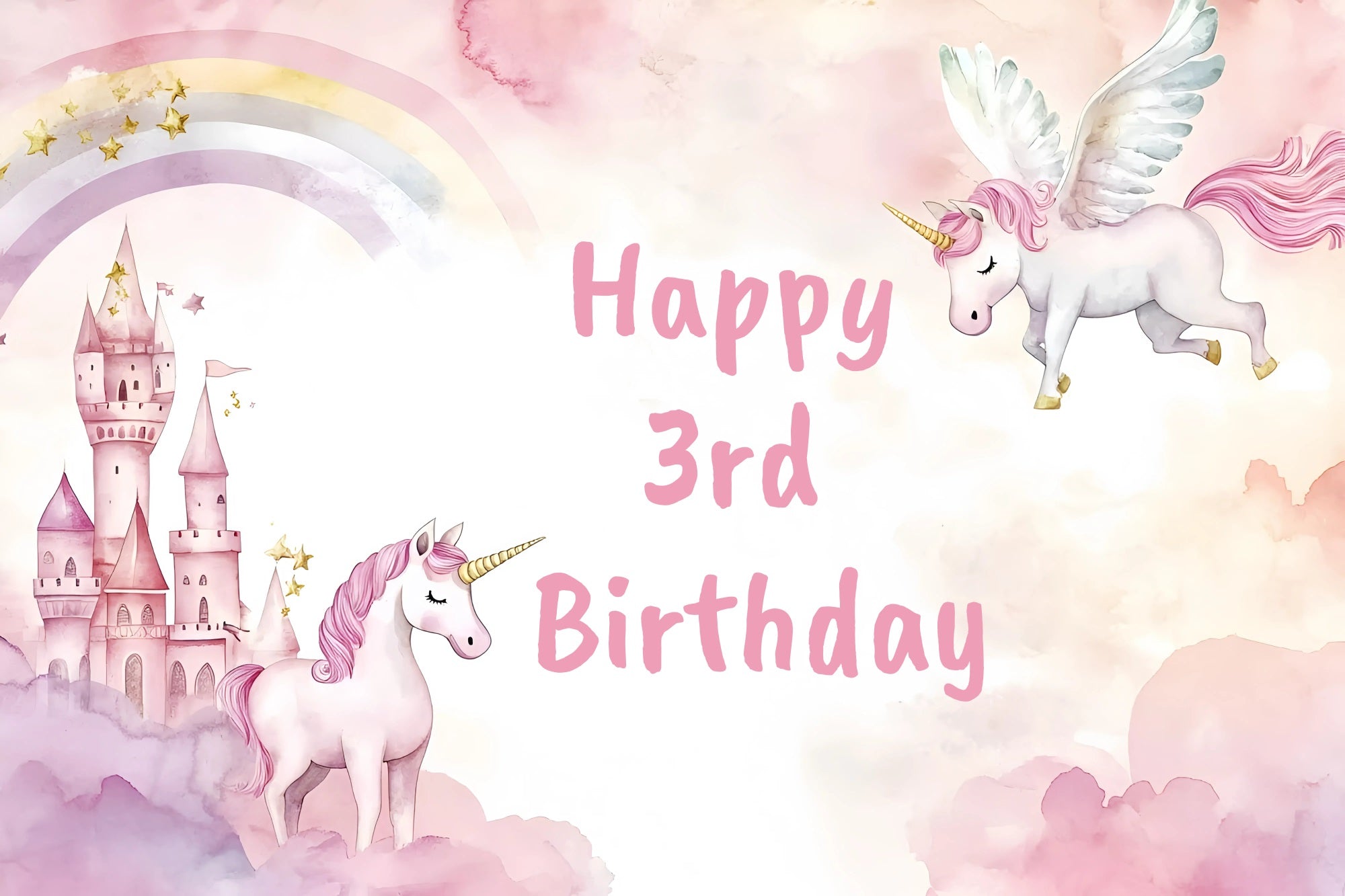 Happy Birthday Backdrop Unicorn Castle 3rd Customized Backdrop GQ4-219