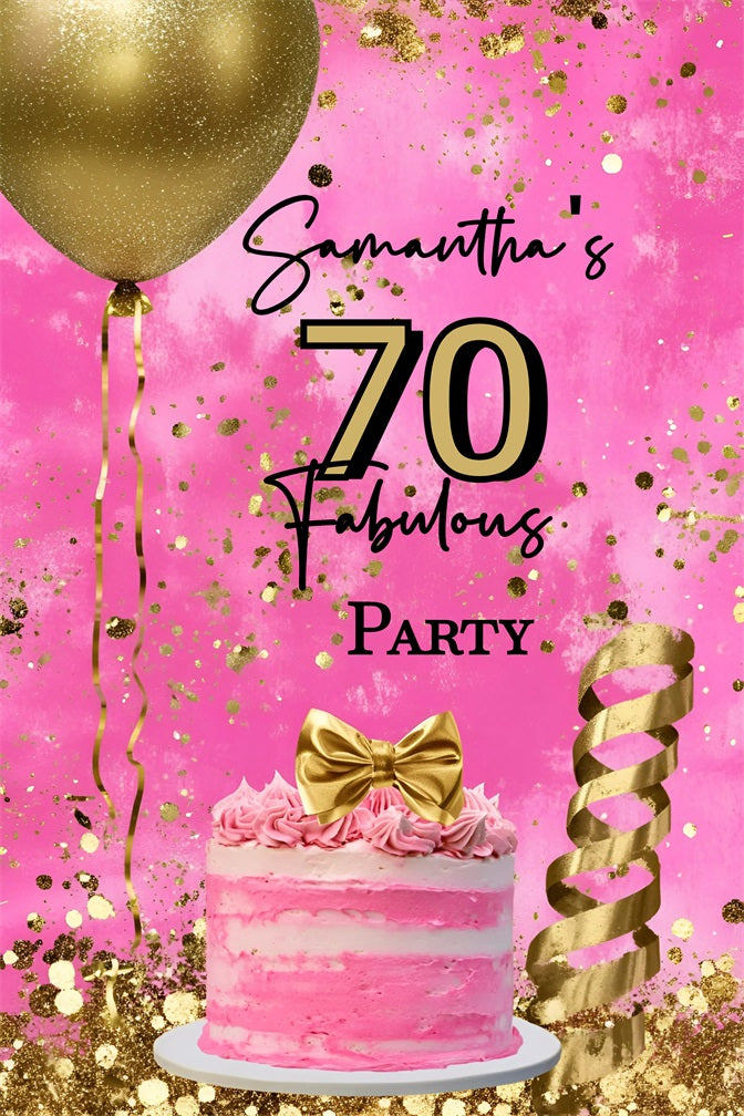 Personalized 70th Birthday Backdrop Cake Balloon Confetti Backdrop GQ4-241
