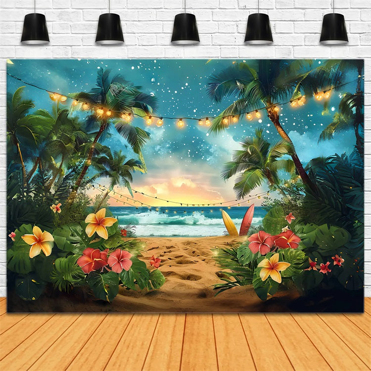 Summer Backdrop Tropical Sunset Surfboard Lights Backdrop GQ4-248