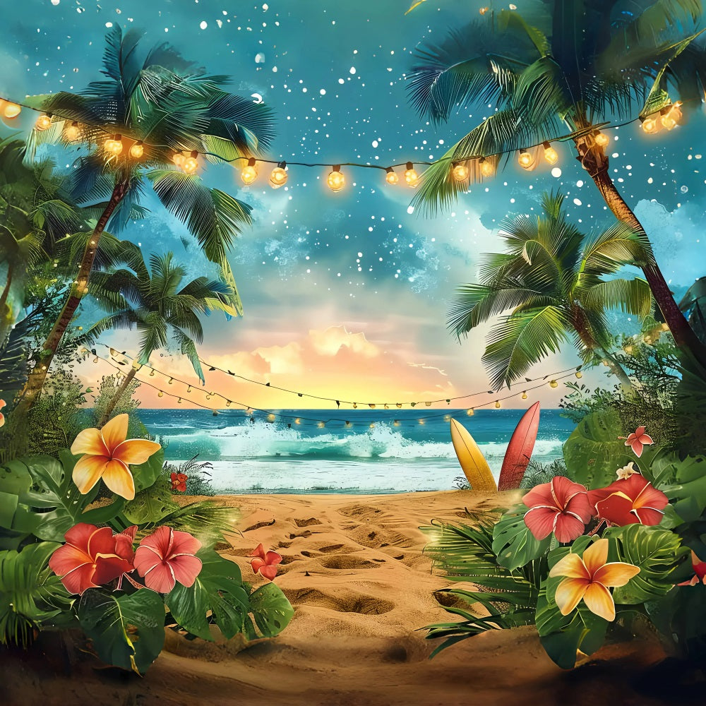 Summer Backdrop Tropical Sunset Surfboard Lights Backdrop GQ4-248