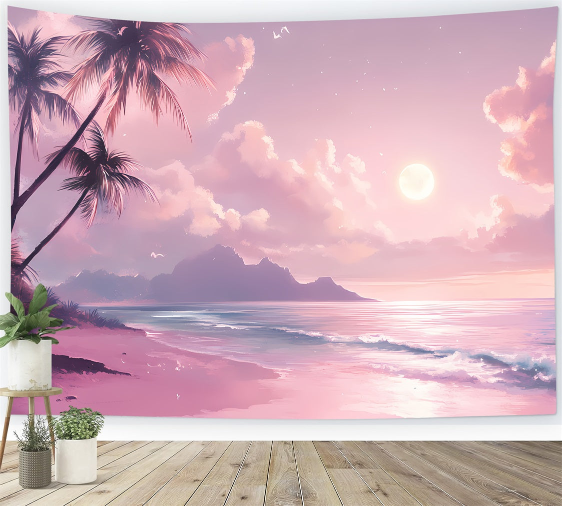 Summer Backdrops Pink Twilight Moon Beach Backdrop GQ4-249