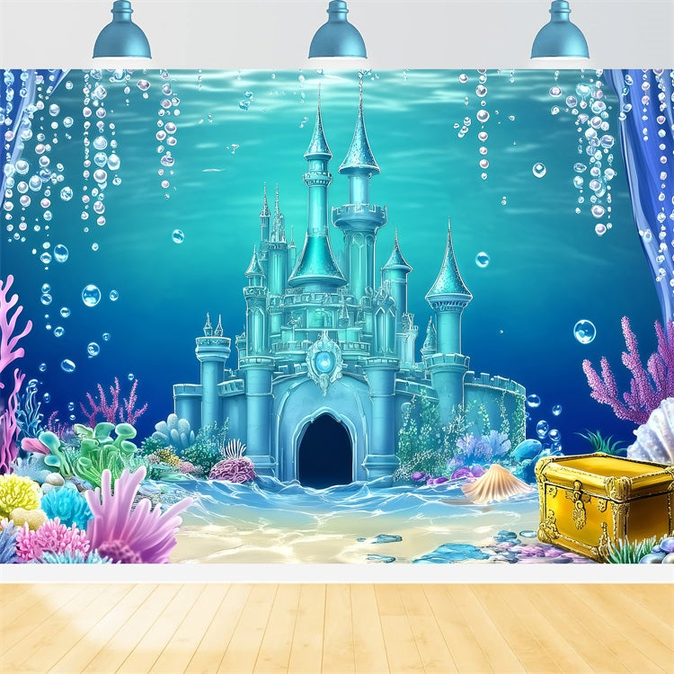 Beach Photo Backdrop Underwater Castle Summer Backdrop GQ4-251