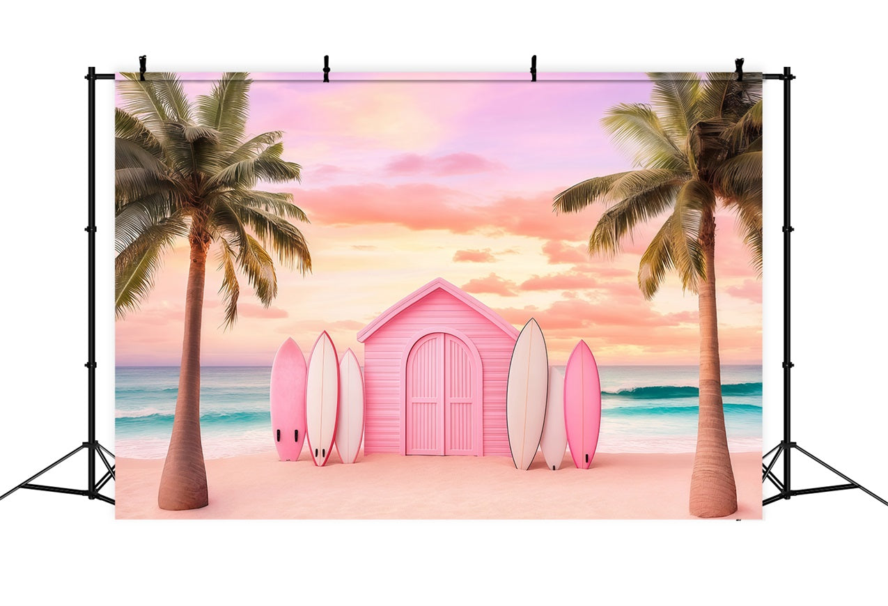 Beach Backdrop Tropical Summer Palm Surfboards Backdrop GQ4-252