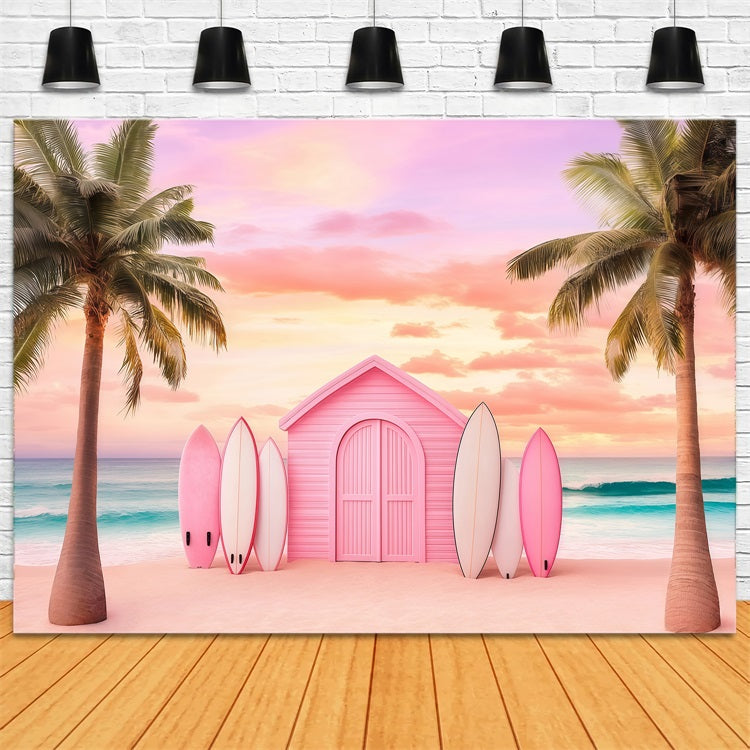 Beach Backdrop Tropical Summer Palm Surfboards Backdrop GQ4-252
