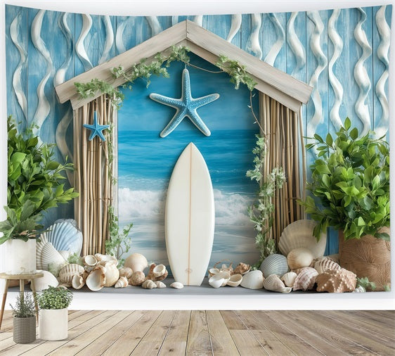 Beach Scene Backdrop Coastal Shells Surf Summer Backdrop GQ4-253