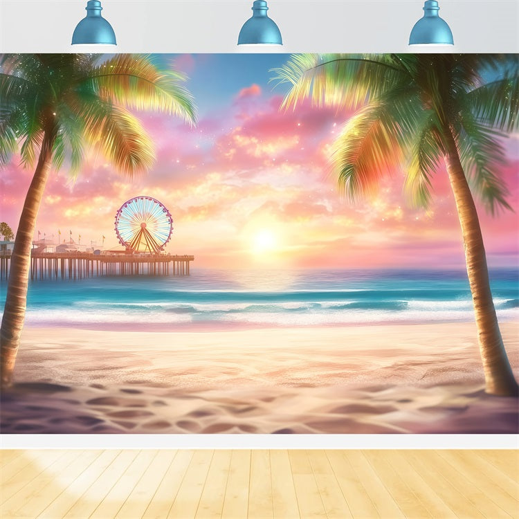 Beach Theme Backdrop Seaside Ferris Wheel Summer Backdrop GQ4-255