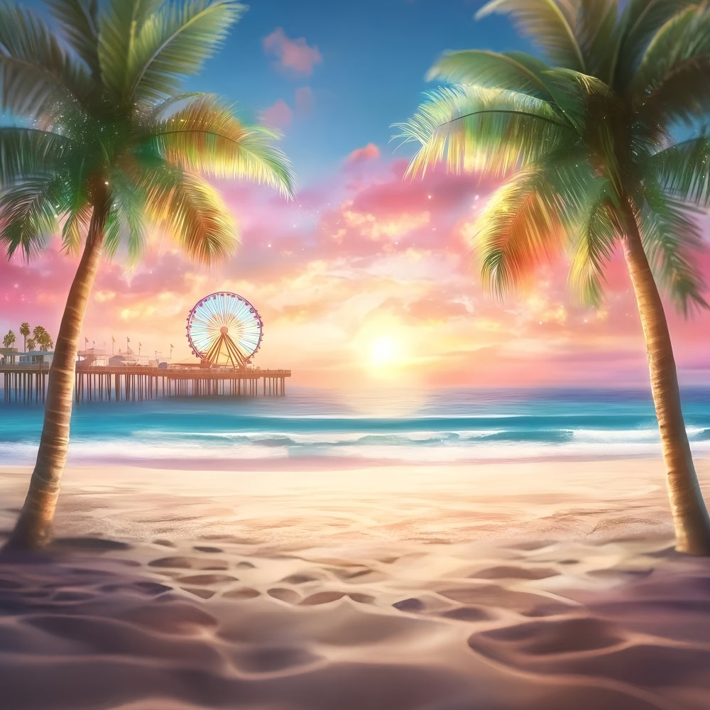 Beach Theme Backdrop Seaside Ferris Wheel Summer Backdrop GQ4-255