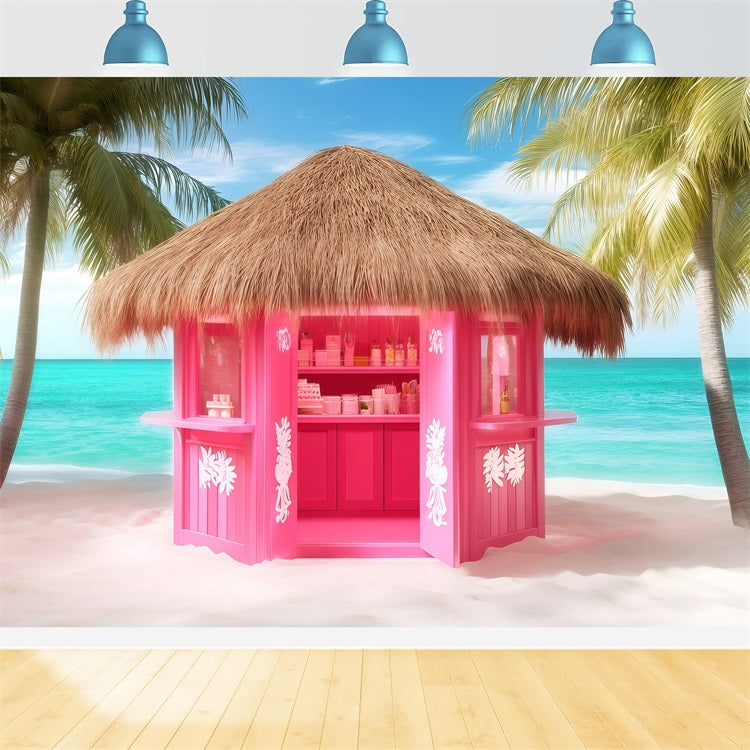 Summer Photo Backdrop Pink Beach Hut Backdrop GQ4-263