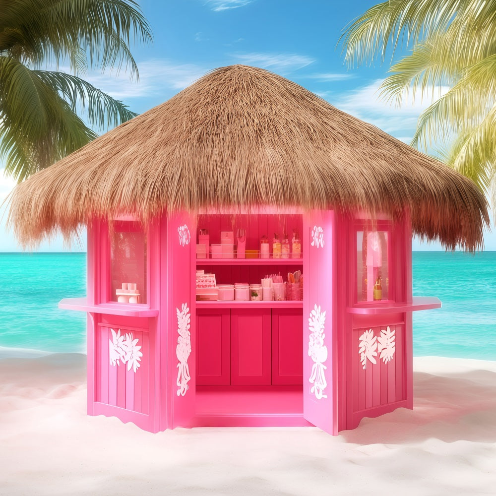 Summer Photo Backdrop Pink Beach Hut Backdrop GQ4-263